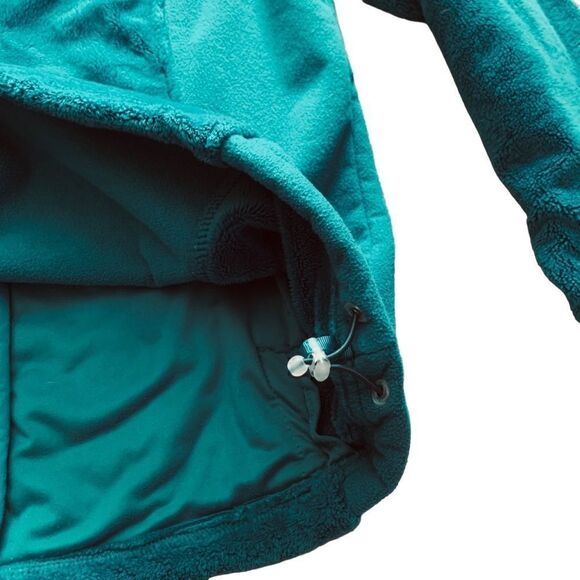 LL Bean Teal Green Fleece Full Zip Jacket Floral Front Pocket Size Medium - Picture 6 of 9